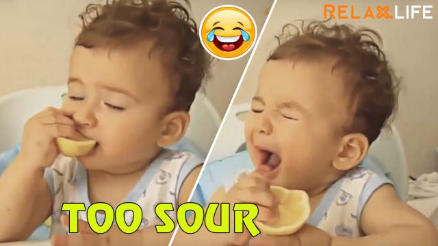Funny face appears when eating lemon.